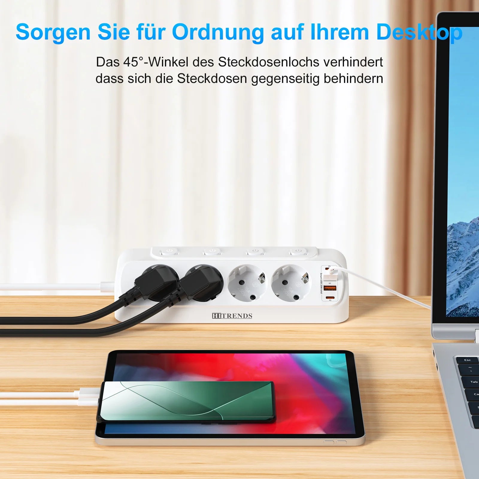 Ổ Điện Để Bàn 8 Trong 1 - USB C 20W, 4 Ổ Góc, 4 USB - Daisan Mart