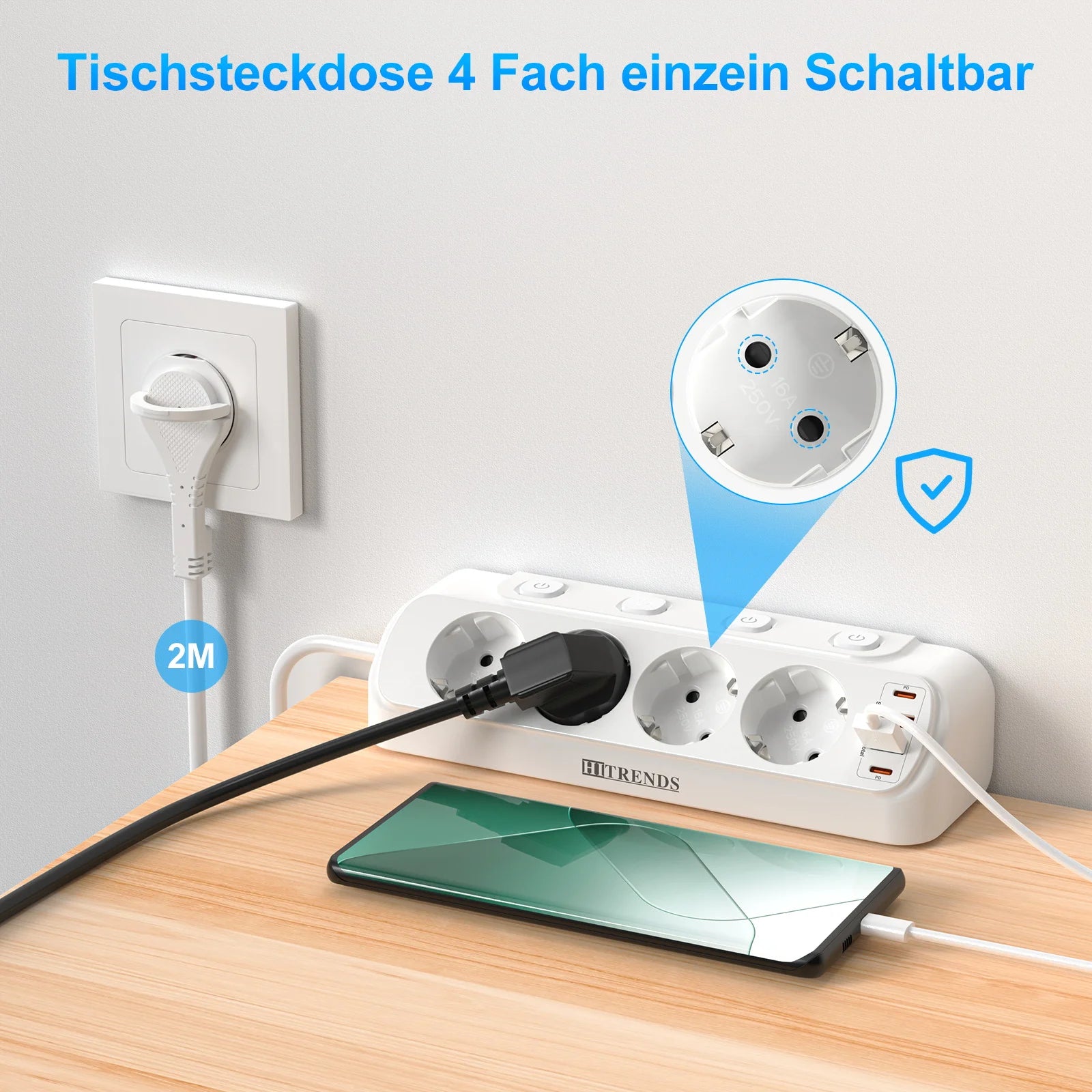 Ổ Điện Để Bàn 8 Trong 1 - USB C 20W, 4 Ổ Góc, 4 USB - Daisan Mart