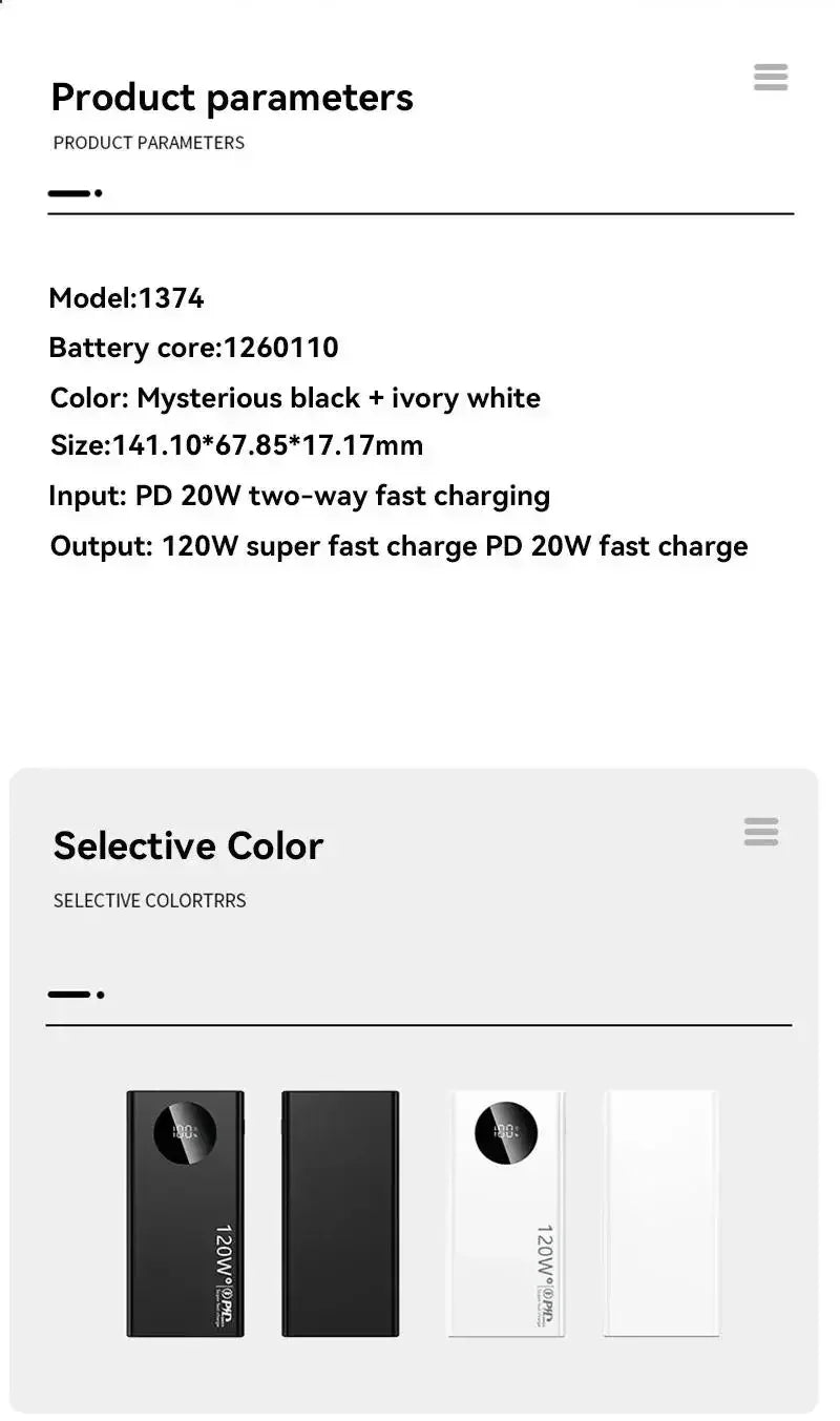 Siêu Sạc Dự Phòng 120W 50000mAh Nhanh & Mạnh Mẽ - Daisan Mart