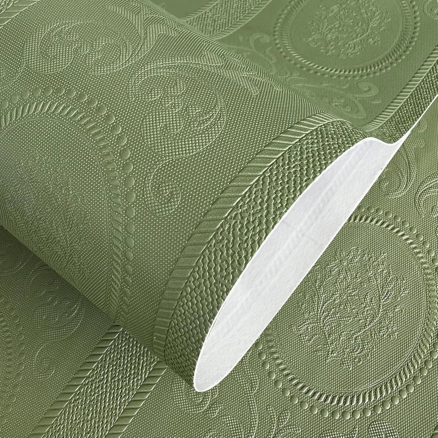 3D Green Embossed Peel and Stick Wallpaper Damask Textured Self Adhesive Wallpaper Modern Floral  Contact Paper for Living Room - Daisan Mart