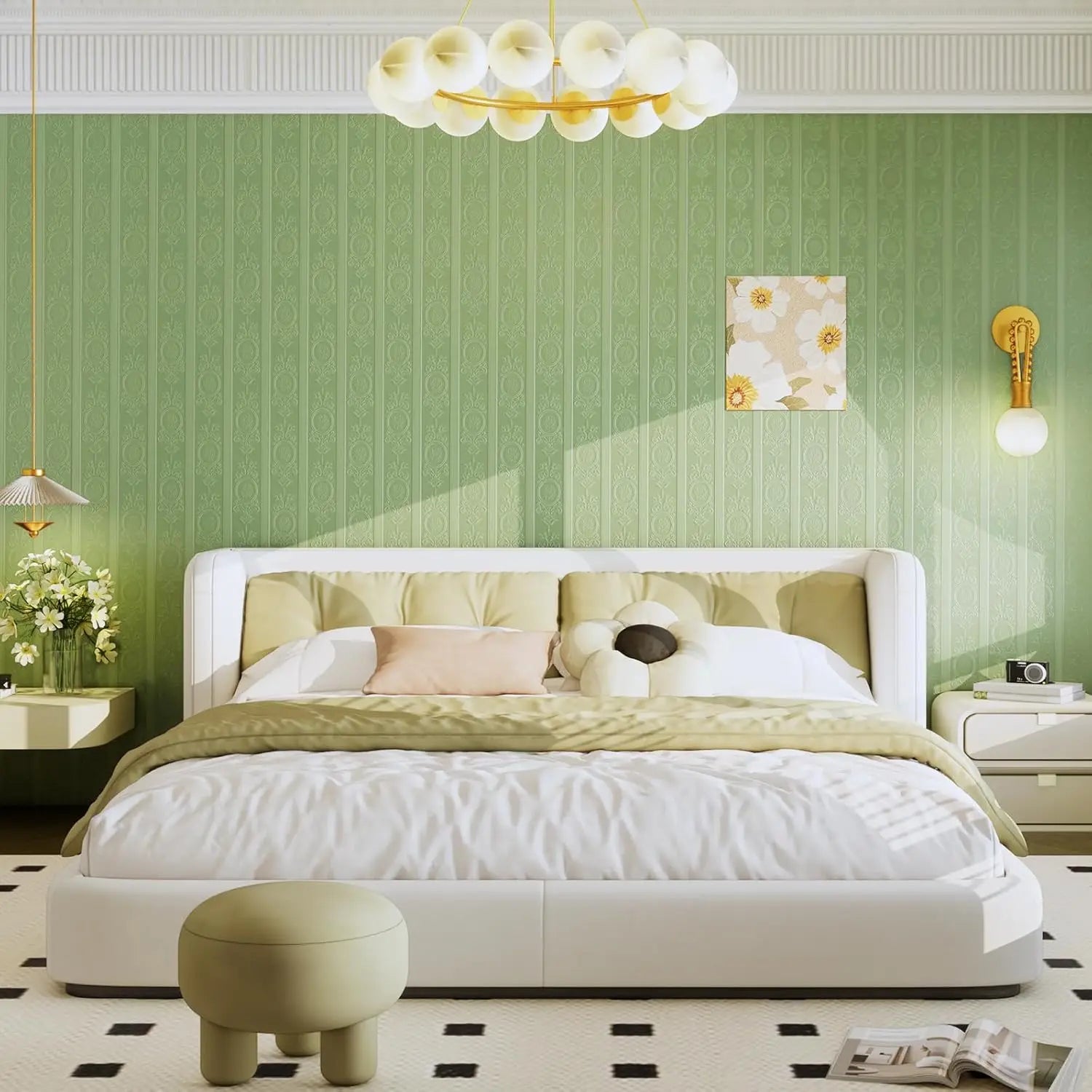 3D Green Embossed Peel and Stick Wallpaper Damask Textured Self Adhesive Wallpaper Modern Floral  Contact Paper for Living Room - Daisan Mart