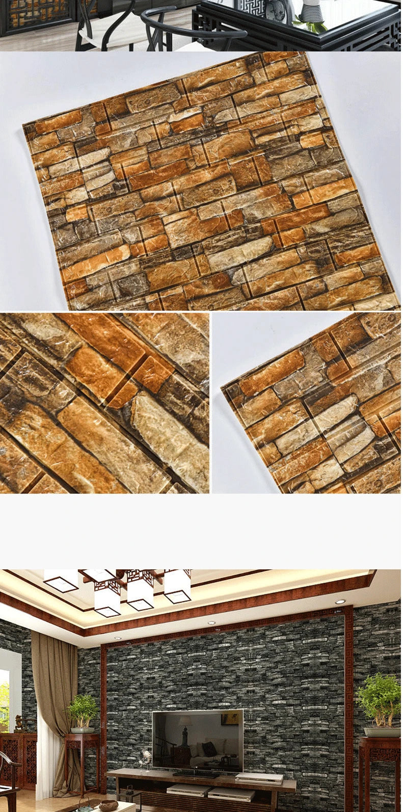 Giấy Dán Tường 3D Chống Nước Giả Gạch 70x100cm - Daisan Mart