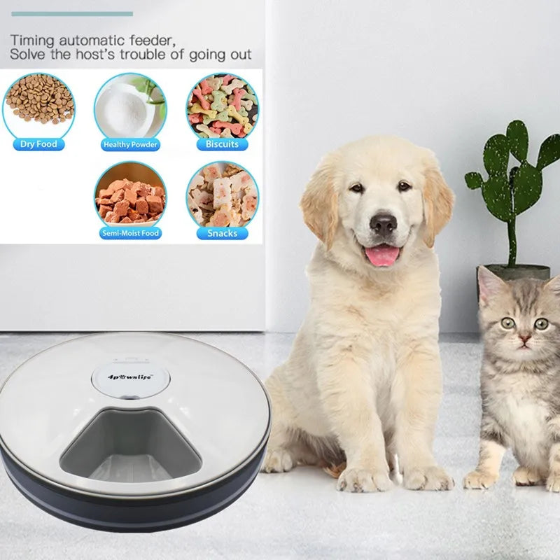 Automatic Pet Feeder Timing Feeder 6 Meals 6 Grids Cat Dog Electric Dry Food Dispenser Accessories Smart Control Pet Feeder - Daisan Mart