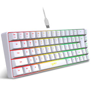 Bàn phím trắng, đèn nền LED RGB nhiều màu, cổng kết nối USB-C treo phía trên.