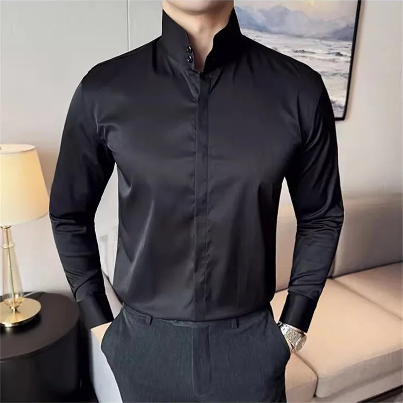 Áo Sơ Mi Nam Cổ Cao Dáng Ôm Hàn Quốc Xuân Thu - Daisan Mart