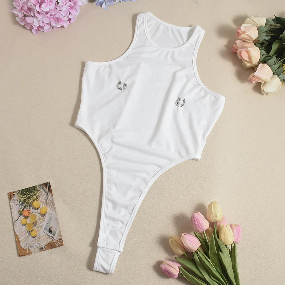 Gtpdpllt Crew Neck Sleeveless Bodysuits White Summer Tank Tops Woman Y2K Clothing Fashion Streetwear Outfits Rompers - Daisan Mart