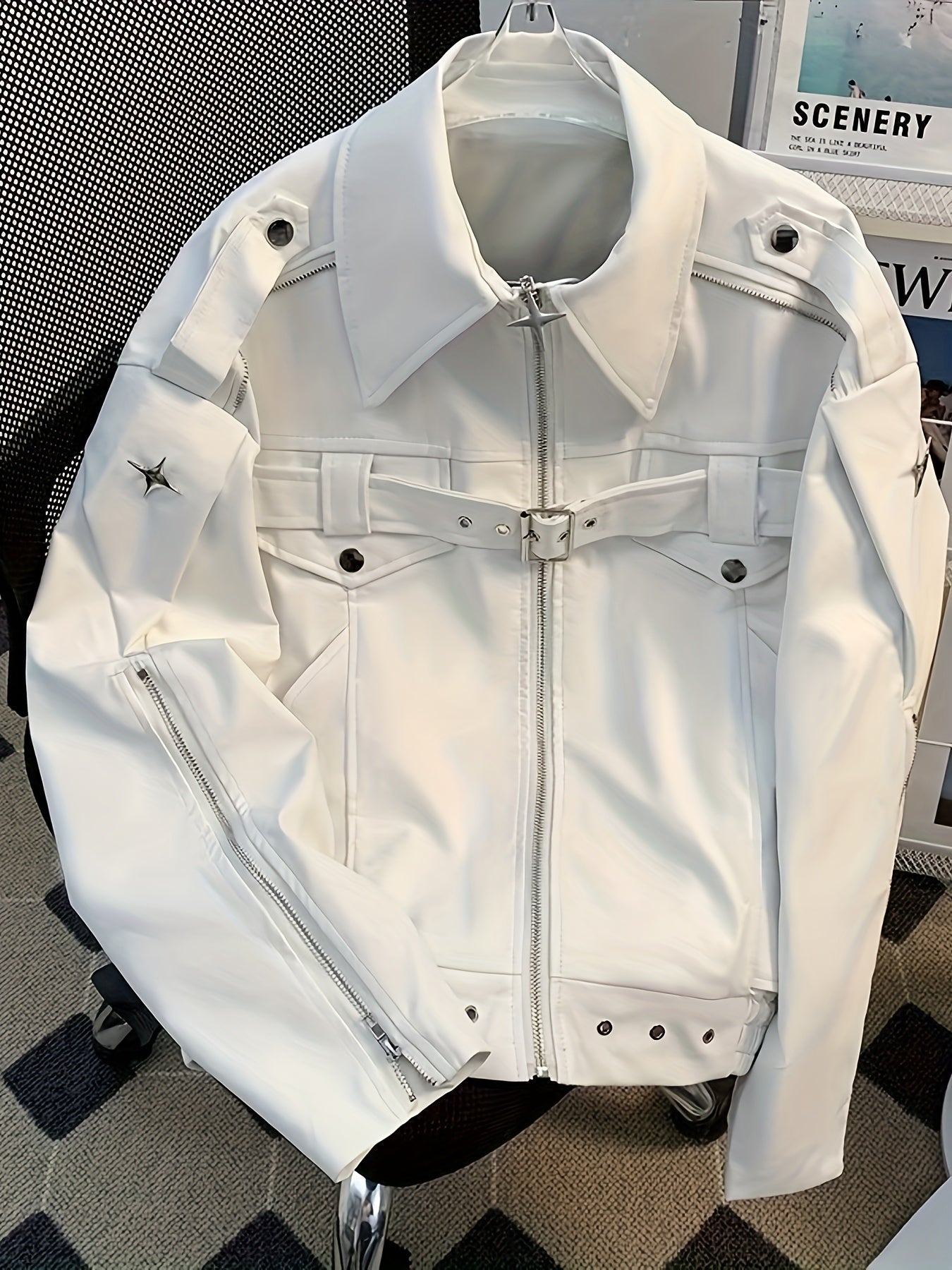 Áo Khoác Nam Mỹ Phong Cách Biker Trắng Đen Cao Cấp