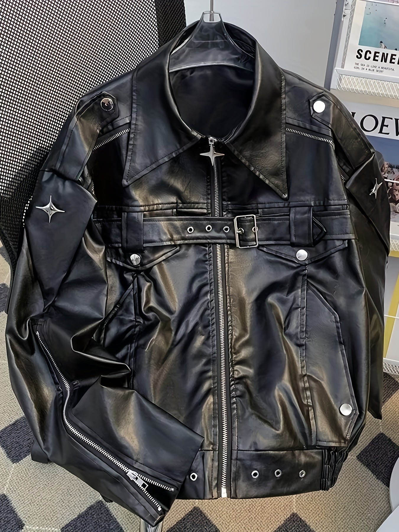 Áo Khoác Nam Mỹ Phong Cách Biker Trắng Đen Cao Cấp