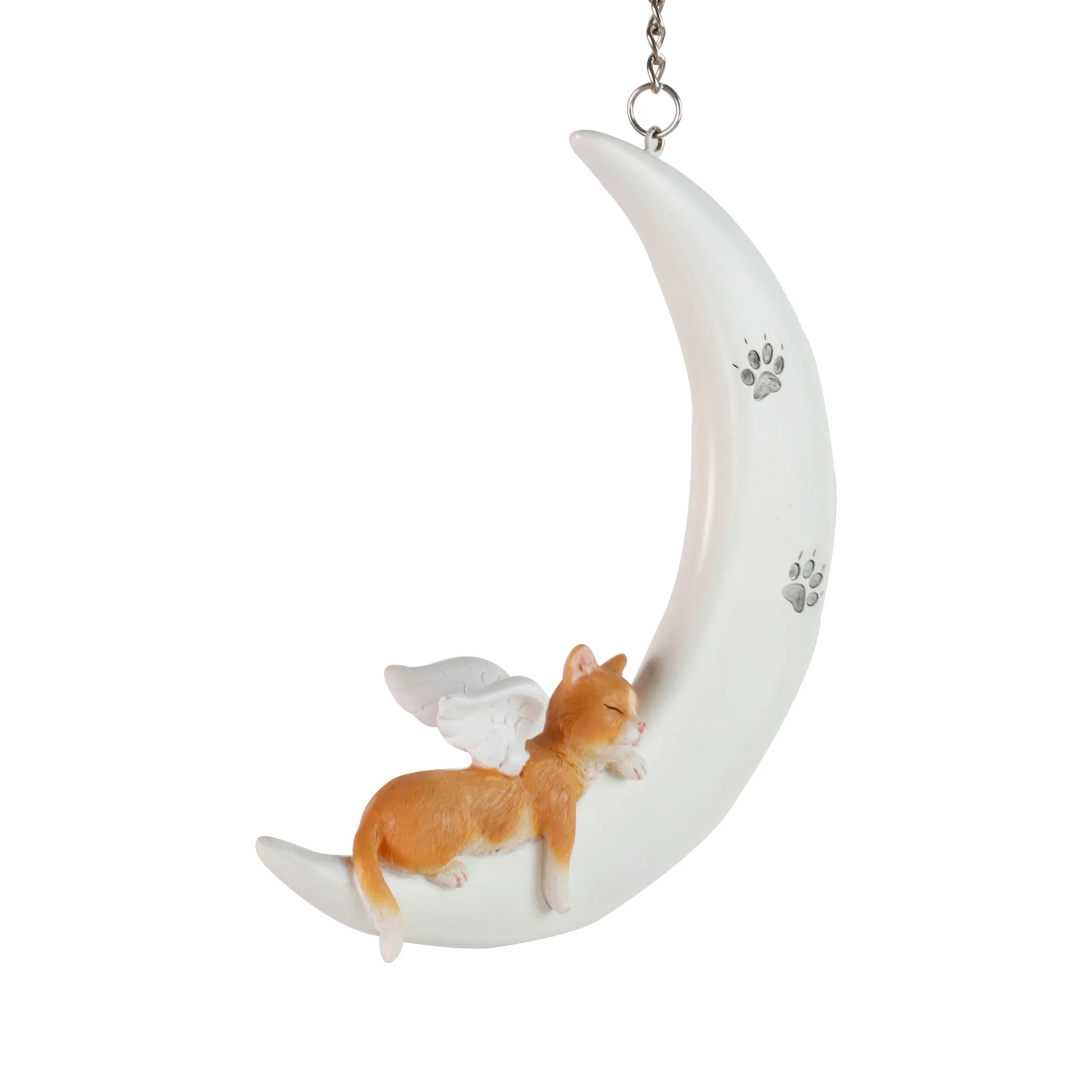 Angel Cat & Crescent Moon Resin Statue Painted Anime Style Hanging Figurine for Home & Garden Decorative Display - Daisan Mart