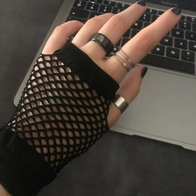 New Black Womens Short Fishnet Net Gloves Fingerless Mesh Gloves Punk Rock Fancy Night Club Party Sexy Beautiful Gloves - Daisan Mart