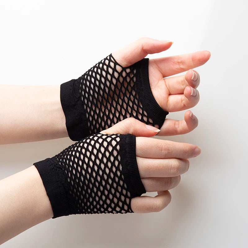 New Black Womens Short Fishnet Net Gloves Fingerless Mesh Gloves Punk Rock Fancy Night Club Party Sexy Beautiful Gloves - Daisan Mart