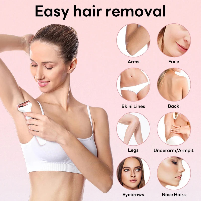 4 in 1 Electric Epilator Painless Bikini Eyebrow Nose for Women Facial Hair Removal Trimmer Face Body Female Shaver Depilator - Daisan Mart