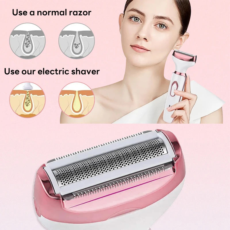 4 in 1 Electric Epilator Painless Bikini Eyebrow Nose for Women Facial Hair Removal Trimmer Face Body Female Shaver Depilator - Daisan Mart