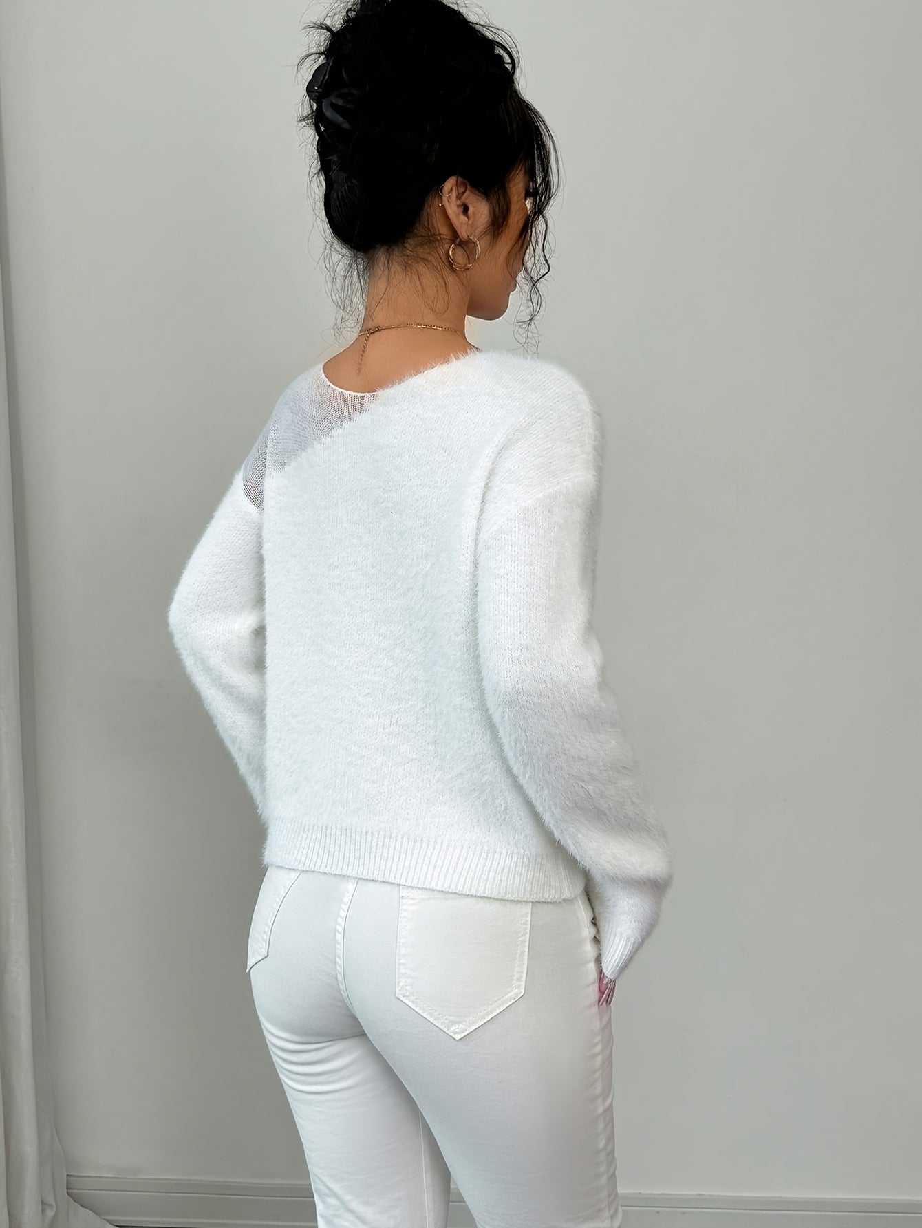 Gavin Women's Elegant Semi-Sheer Sweater - Soft Stretch Round Neck Long Sleeve Top, All-Season Versatile Layering Piece, Solid Color Chic Pullover, Sweater, Casual Wear, Minimalist Fashion, Comfortable Fit