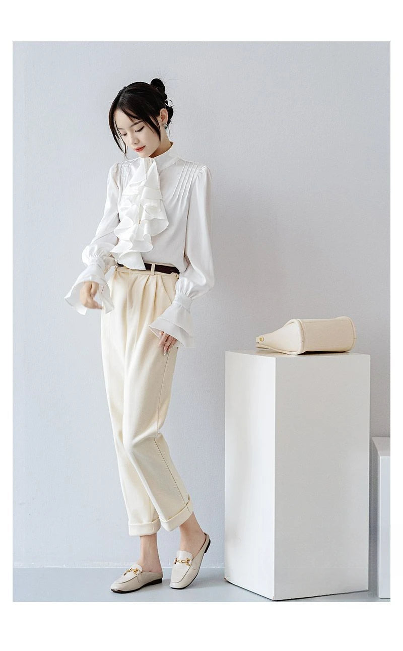 Office Lady Shirts for Women White Elegant Clothing All-match Fashion Korean Style High Street Chic Long Sleeve Spring Autumn - Daisan Mart