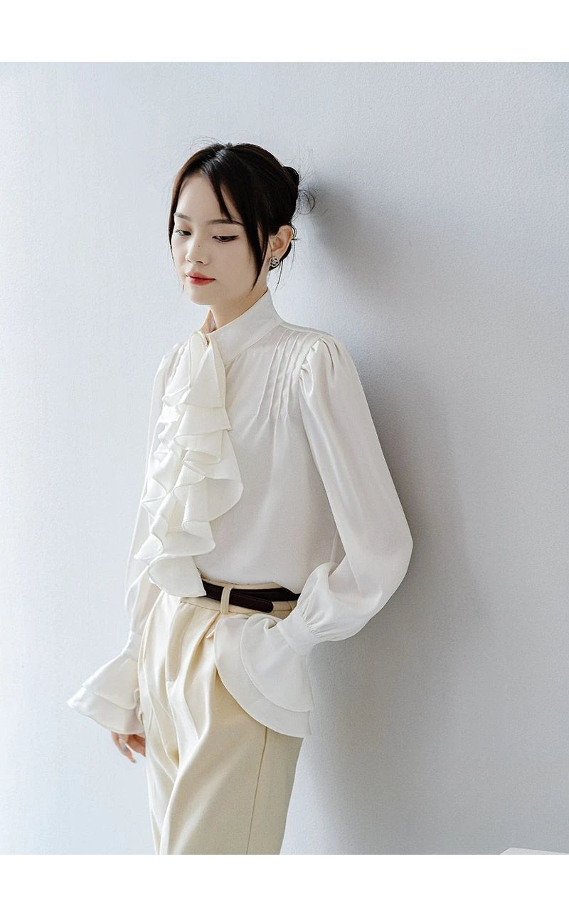 Office Lady Shirts for Women White Elegant Clothing All-match Fashion Korean Style High Street Chic Long Sleeve Spring Autumn - Daisan Mart