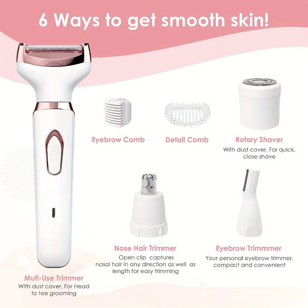 4 in 1 Electric Hair Removal Device Painless Epilator For Face Nose Legs and Underarm Bikini Trimmer Removal Shaver Cleaning Set
