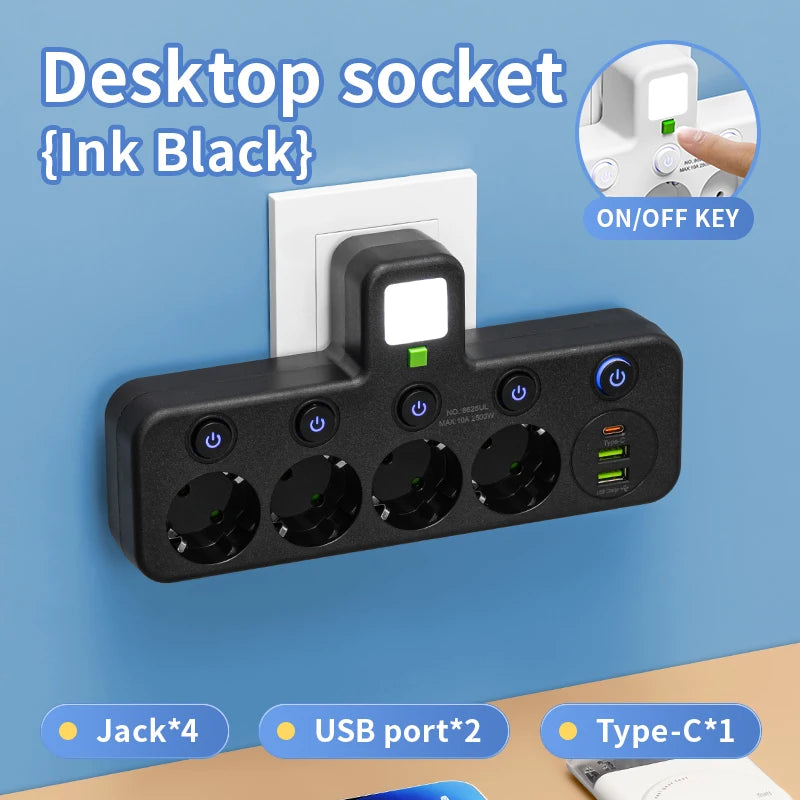 Ổ Cắm 4 Lỗ Có USB Type-C, Không Dây, Chuẩn EU