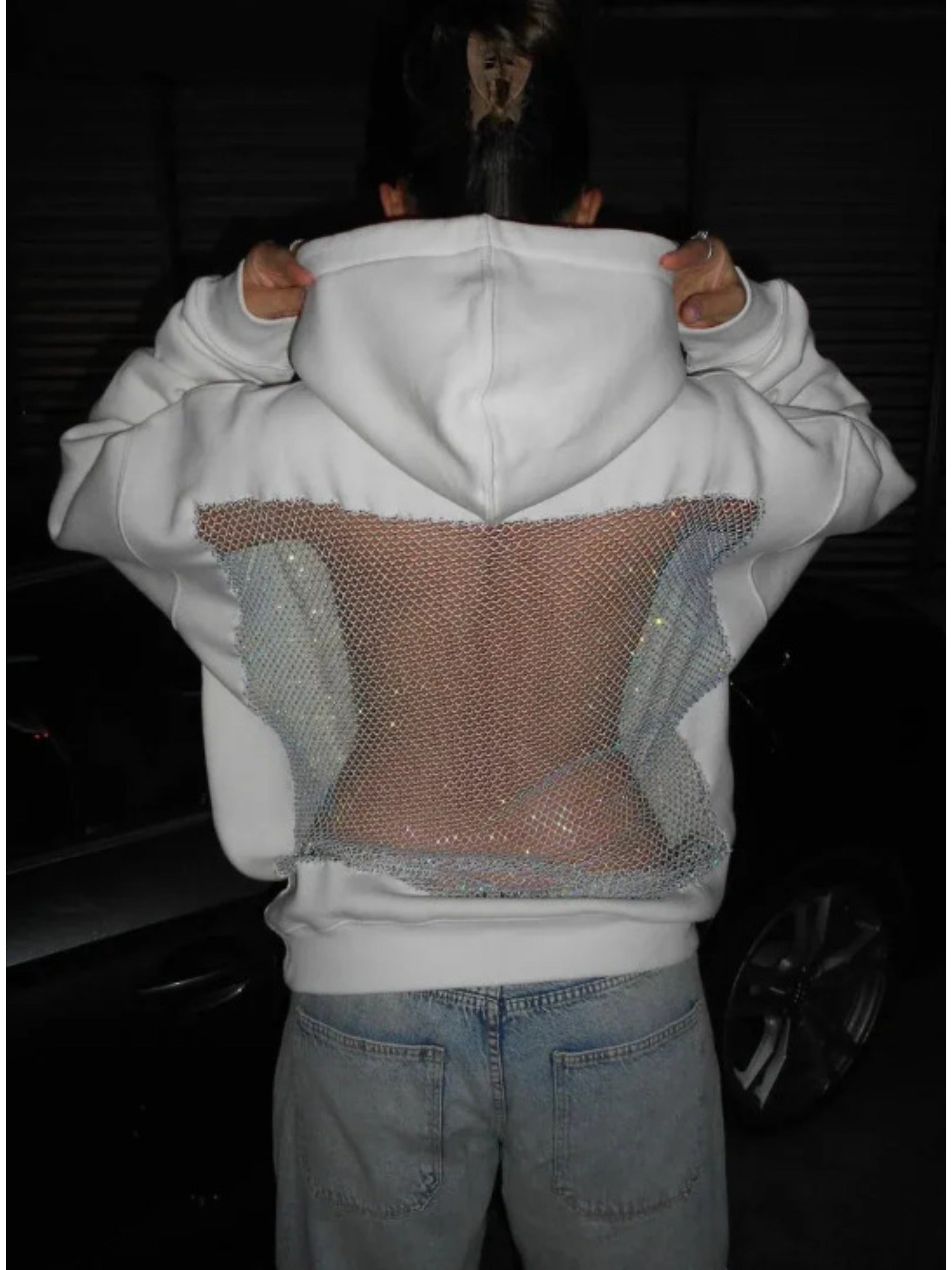 Áo Hoodie Nữ Lưới Hở Lưng Mùa Đông - Đen Thoáng Khí