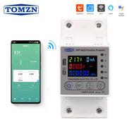 TOMZN 63A WIFI Smart Switch TUYA Energy Meter Kwh Metering Circuit Breaker Timer with voltage current and leakage protection - Daisan Mart