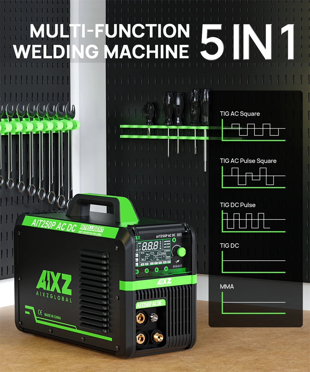 AIXZ 5 in 1 HF TIG AC/DC Aluminum Welding Machine MMA ARC Argon Precise Digital Pulse 2T/4T TIG Welder Stainless IGBT Inverter - Daisan Mart