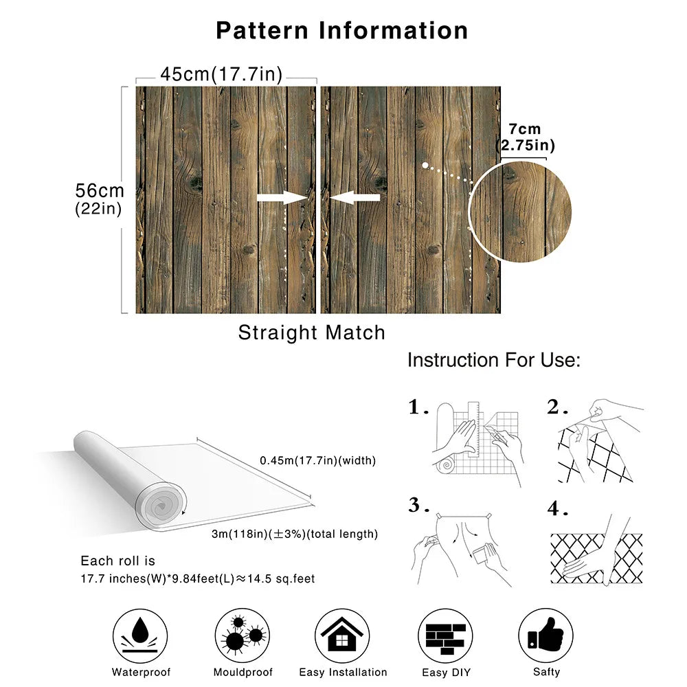 Retro Faux Wood Grain Peel And Stick Wallpaper Self-adhesive Wood Plank Wallpaper Roll Removable Vinyl Wall Covering For Restaur - Daisan Mart
