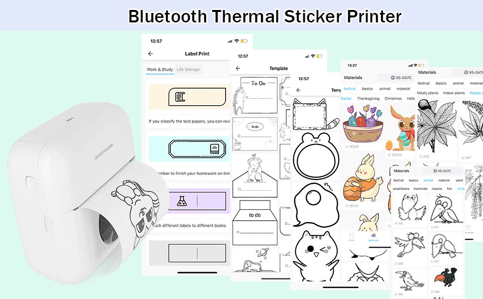 Mini Inkless Sticker Printer HD Thermal Sticky Note Print Pod Sticker Maker Portable Bluetooth Pocket Printer for Notes DIY - Daisan Mart