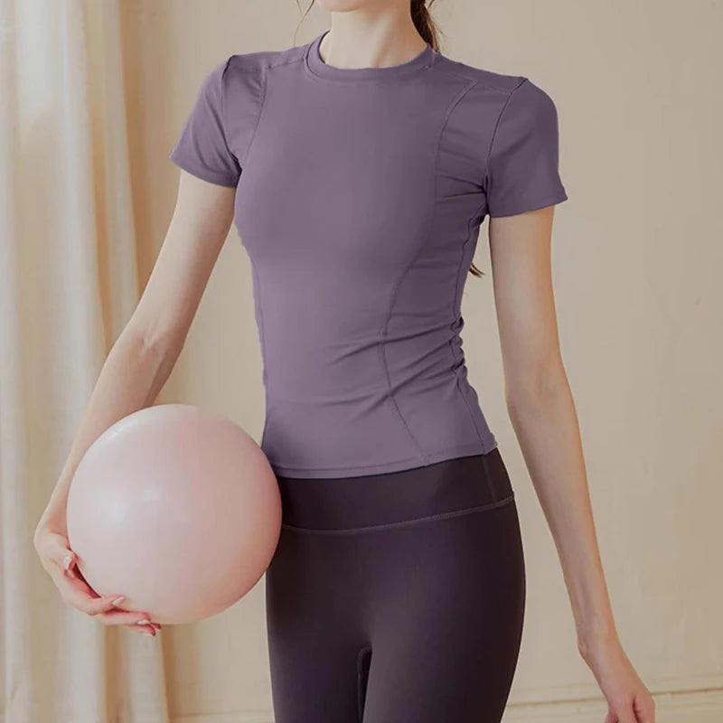 {QTG329} 1 Pcs Women's Tight Short Sleeve Yoga Top - Slim Fit, Quick Dry Fabric For Running, Gym & Outdoor Workouts - Daisan Mart