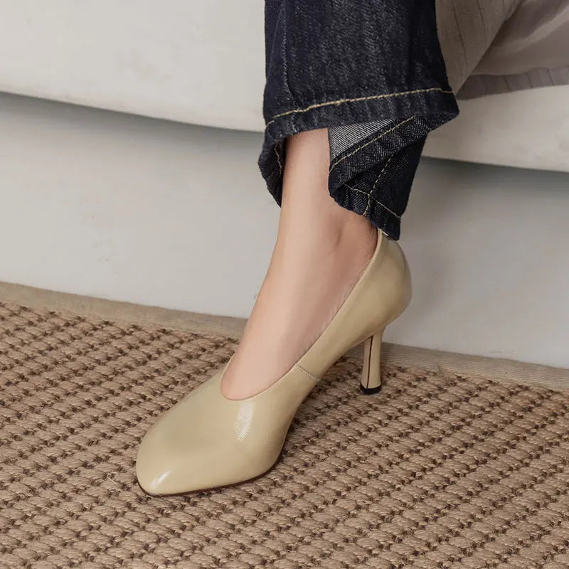 Giày Cao Gót Nữ Phong Cách Retro Pháp Da Thủ Công