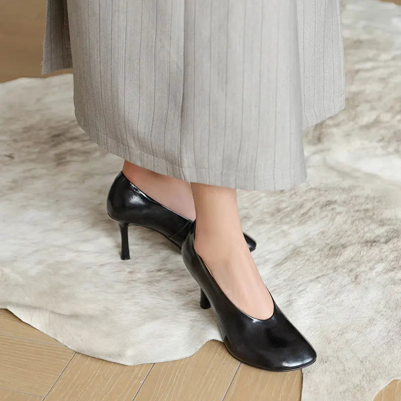 Giày Cao Gót Nữ Phong Cách Retro Pháp Da Thủ Công