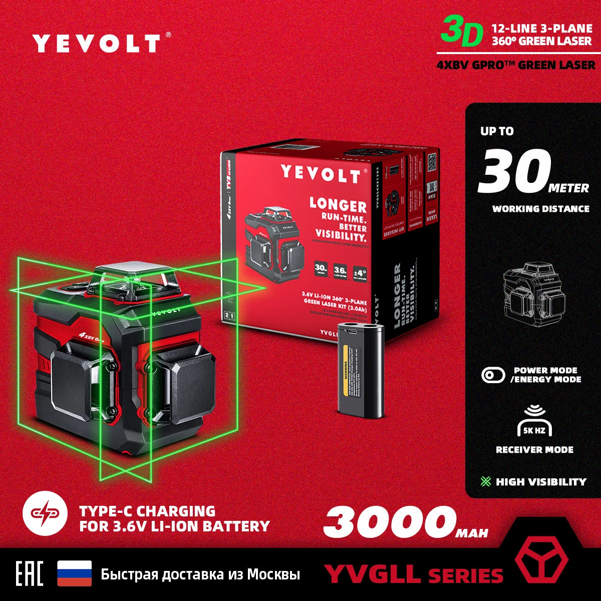 360° Máy Cân Mực Laser Xanh YEVOLT 12/16 Tia - Daisan Mart