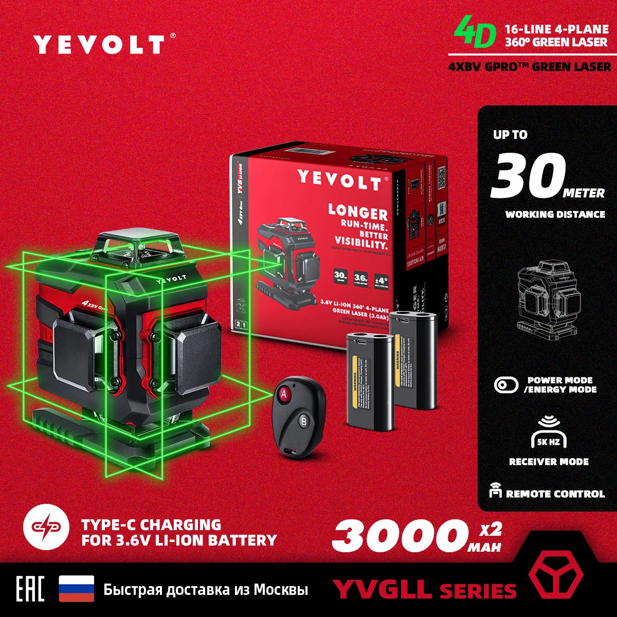 360° Máy Cân Mực Laser Xanh YEVOLT 12/16 Tia - Daisan Mart