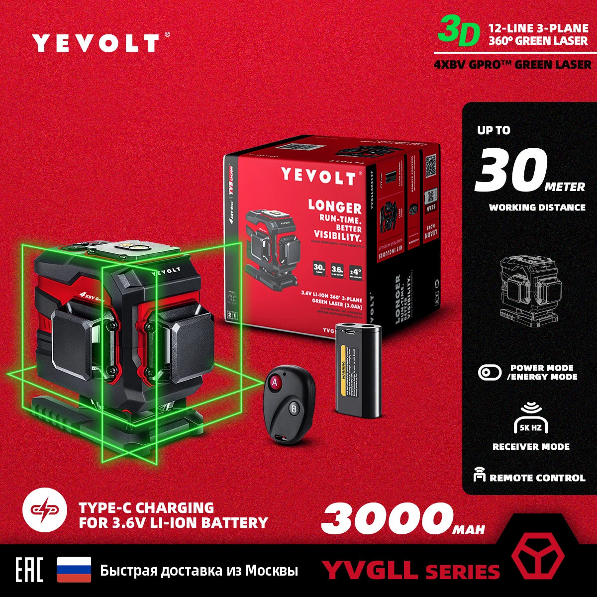360° Máy Cân Mực Laser Xanh YEVOLT 12/16 Tia - Daisan Mart
