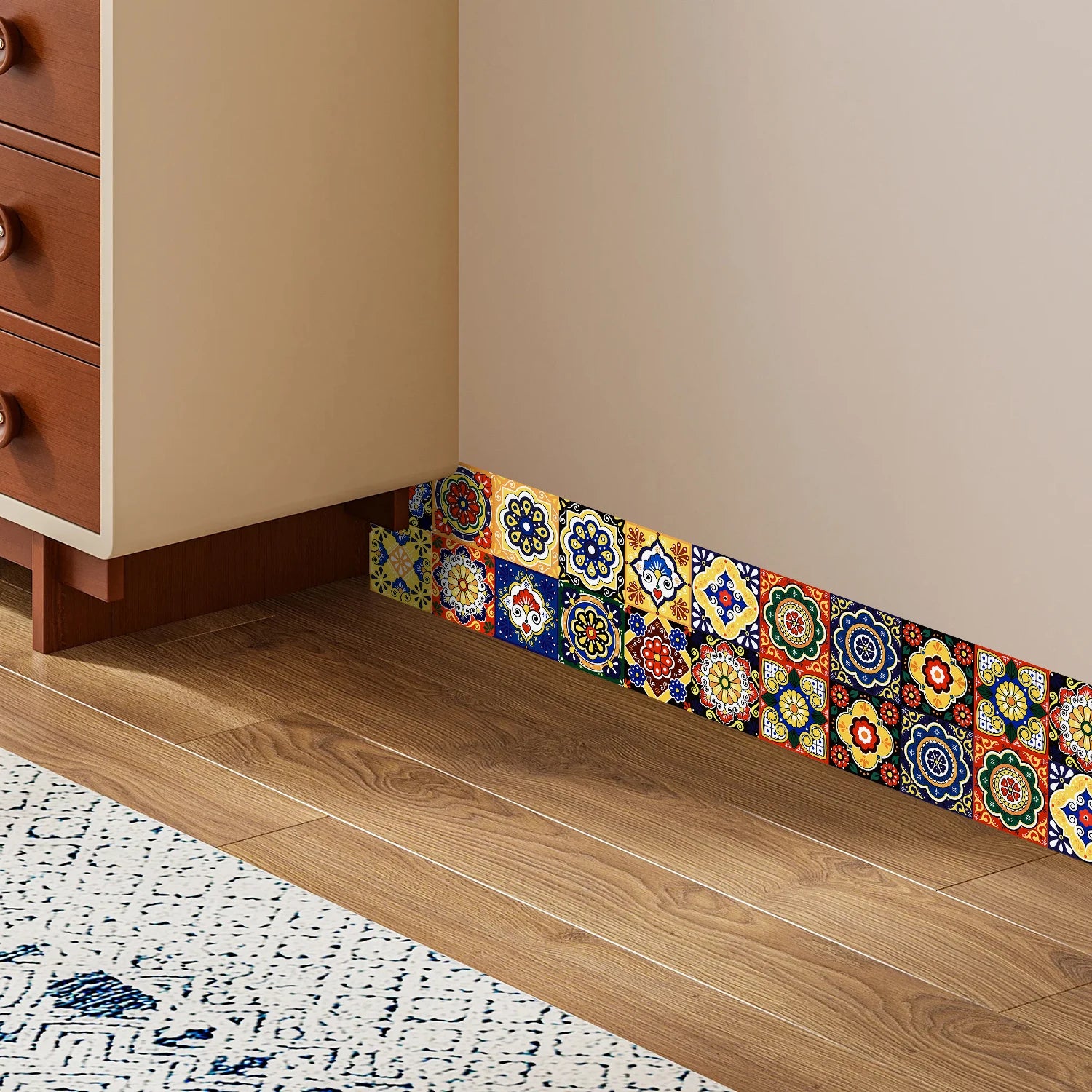 Miếng Dán Tường Gạch Men Mandala Sắc Màu Chống Nước - Daisan Mart