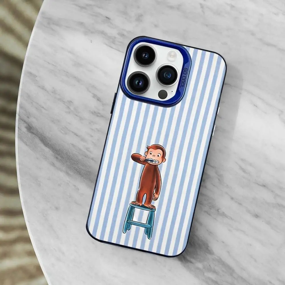Mokey C-Curious G-Georges Phone Case For iPhone 11,12,14,13,15,16,Mini,XS,MAX,Pro,SE Blue Matte Silicone Cover - Daisan Mart