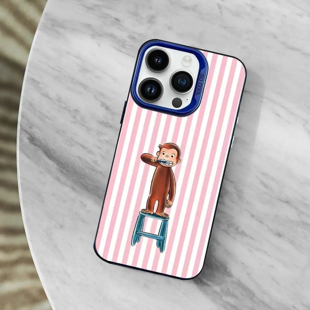 Mokey C-Curious G-Georges Phone Case For iPhone 11,12,14,13,15,16,Mini,XS,MAX,Pro,SE Blue Matte Silicone Cover - Daisan Mart