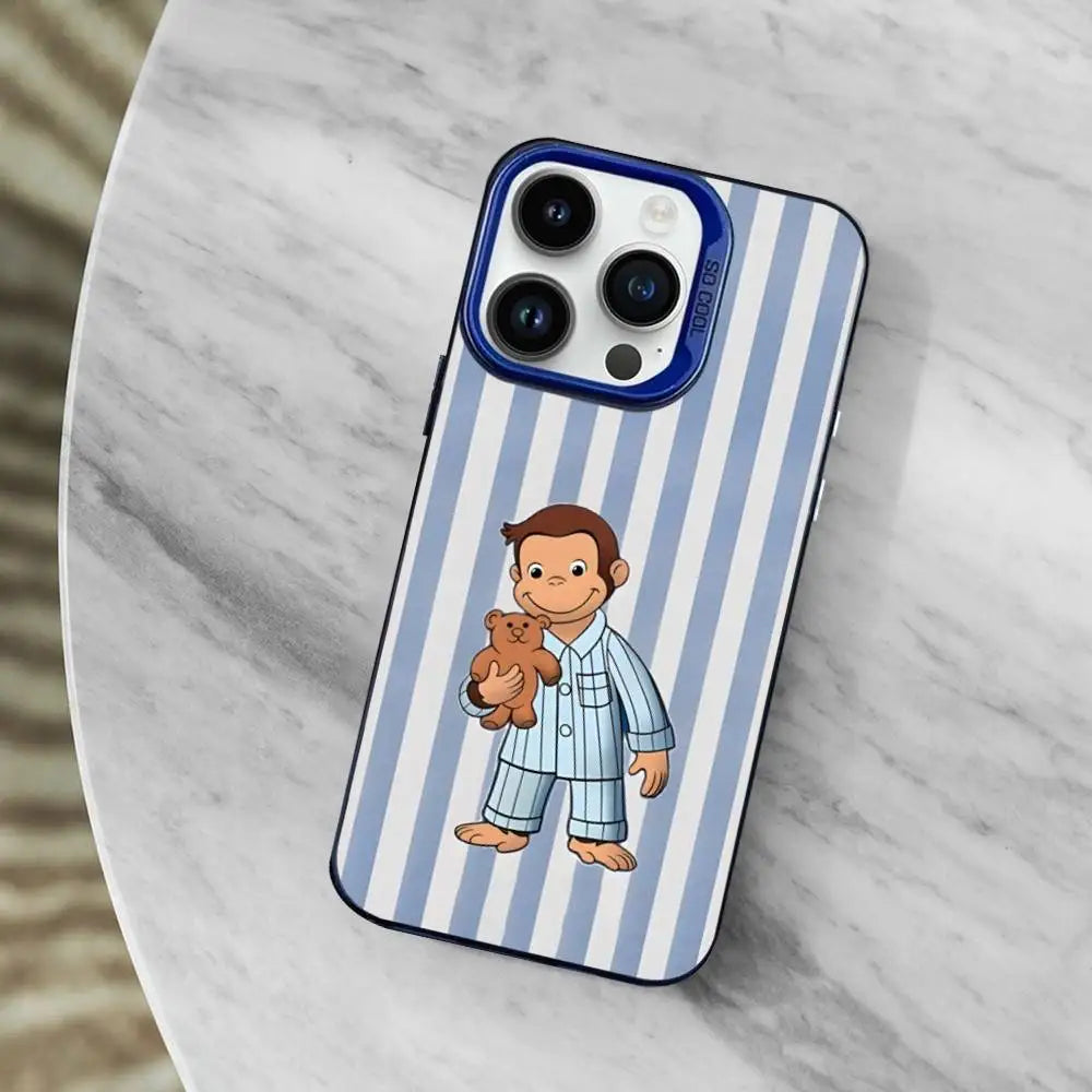 Mokey C-Curious G-Georges Phone Case For iPhone 11,12,14,13,15,16,Mini,XS,MAX,Pro,SE Blue Matte Silicone Cover - Daisan Mart