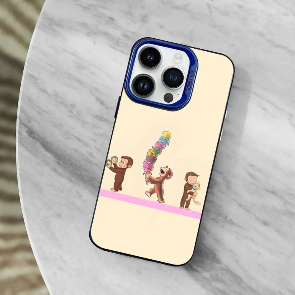 Mokey C-Curious G-Georges Phone Case For iPhone 11,12,14,13,15,16,Mini,XS,MAX,Pro,SE Blue Matte Silicone Cover - Daisan Mart