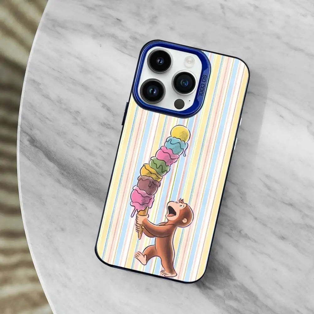 Mokey C-Curious G-Georges Phone Case For iPhone 11,12,14,13,15,16,Mini,XS,MAX,Pro,SE Blue Matte Silicone Cover - Daisan Mart