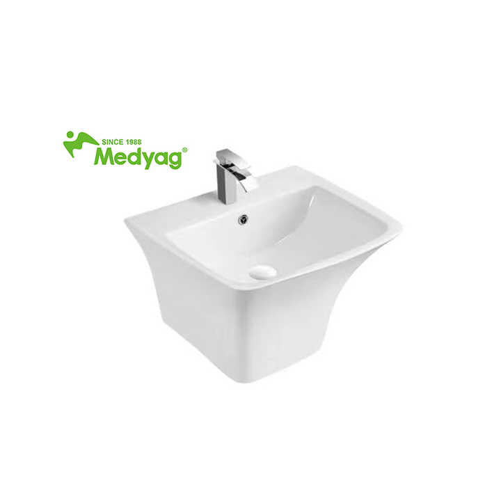 Chậu rửa tay treo tường bằng gốm Medyag, chậu rửa mặt vuông, đồ dùng vệ sinh phòng tắm, chậu rửa nghệ thuật - Daisan Mart