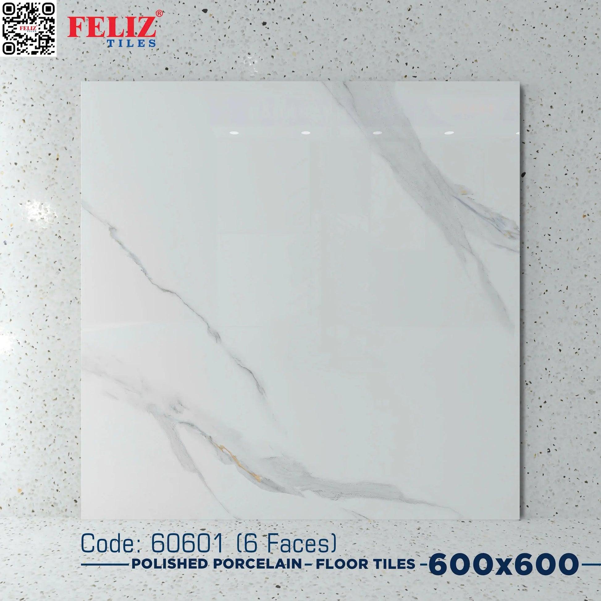 Gạch lát Việt Nam, Xương đá trắng bóng, 60601, KT 600x600mm (4 viên/thùng/1,44m2) - Daisan Mart
