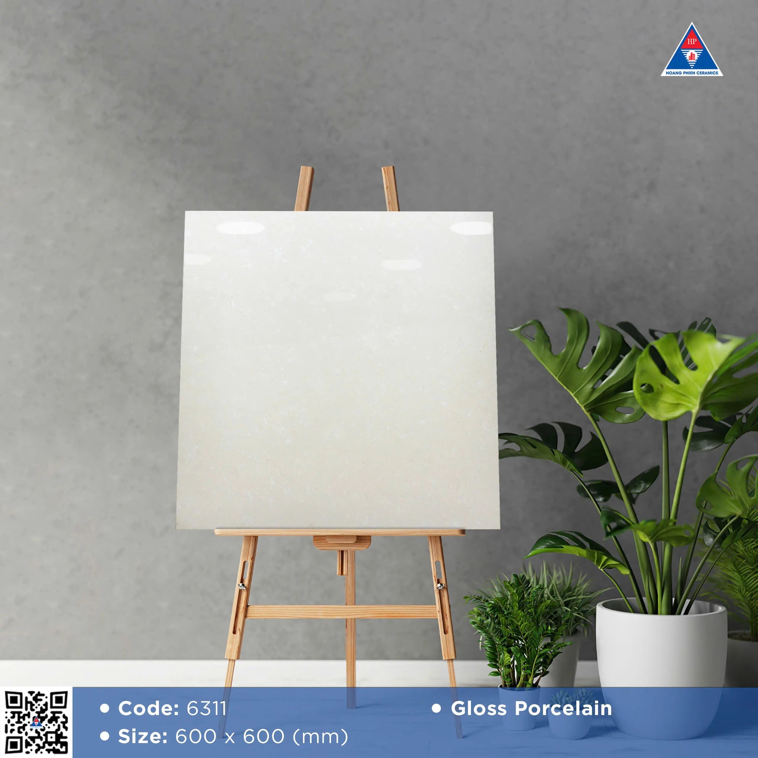 Gạch lát Việt Nam, Xương đá trắng bóng, mã 6311, KT 600x600mm (4 viên/thùng/1,44m2) - Daisan Mart