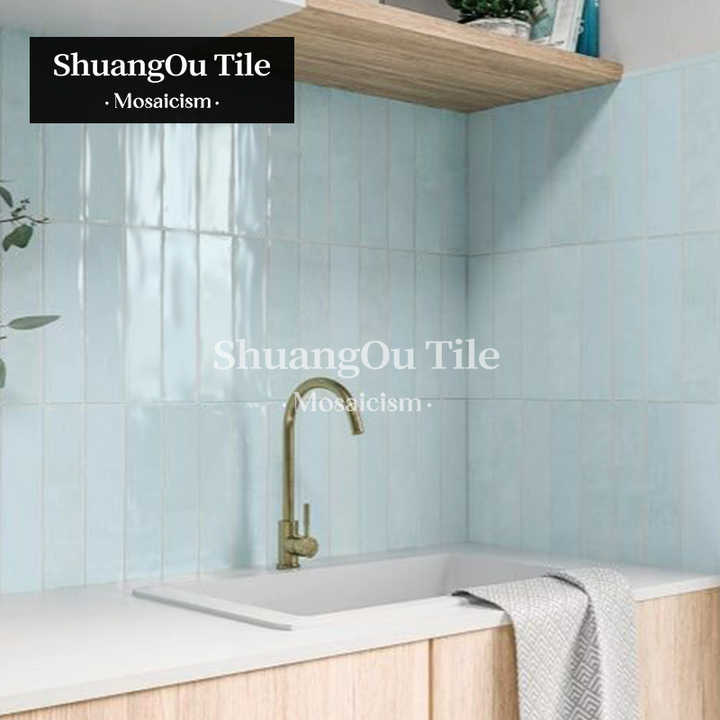 Gạch ốp tường phòng tắm màu xanh lam đơn giản hiện đại Vỏ sò xà cừ Gạch gốm Ma-rốc Tường bếp ốp tường màu cà phê Gạch thủ công - Daisan Mart