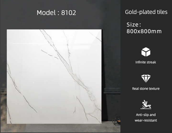 Nhà máy cung cấp gạch men Foshan, gạch lát sàn họa tiết đá cẩm thạch 80x80, đá vàng bóng, gạch lát sàn Carreaux cho sàn nhà - Daisan Mart
