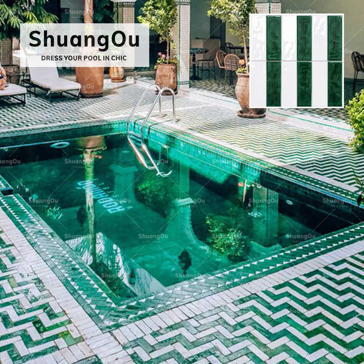 Tranh sơn dầu Stick Series Gạch ốp hồ bơi Mosaic Cảnh quan hồ bơi Khu vực spa Gạch ốp hồ bơi Mosaic màu xanh lá cây tự nhiên - Daisan Mart