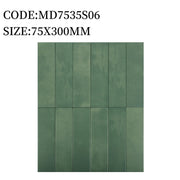 Gạch thẻ Trung Quốc, Xanh lá loang mờ phẳng, KT 75x300 mm, MD7535S06 (1 hộp/ 44 viên/ 1.125m2) - Daisan Mart