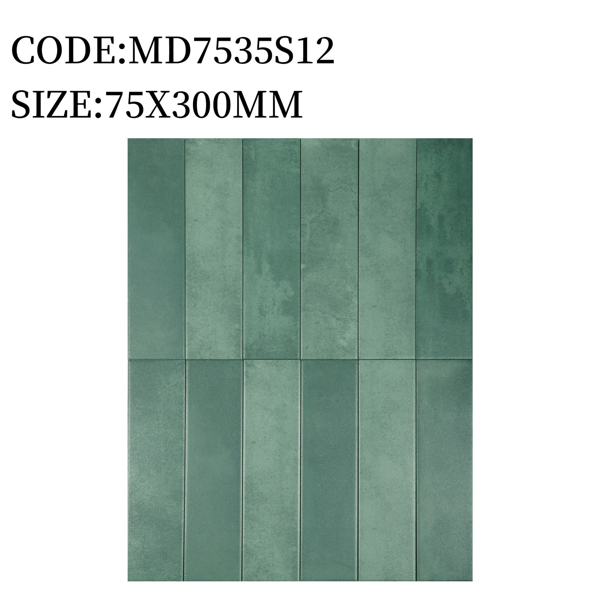 Gạch thẻ Trung Quốc, Xanh nhạt loang mờ phẳng, KT 75x300 mm, MD7535S12 (1 hộp/ 44 viên/ 1.125m2) - Daisan Mart