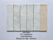 Gạch thẻ Việt Nam, Trắng bóng lượn, KT 75x300 mm, DS75300 (1 hộp/ 50 viên/ 1.125m2) - Daisan Mart