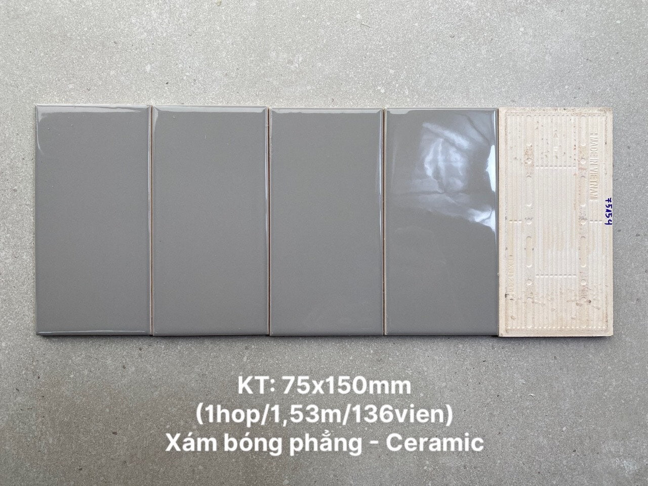 Gạch thẻ xám bóng phẳng KT 75x150mm STA75154 - Daisan Mart