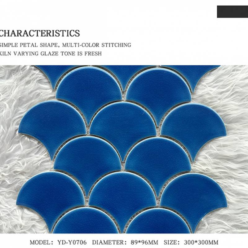 Gạch mosaic gốm hình vảy cá 300x300mm màu xanh dương - Daisan Mart